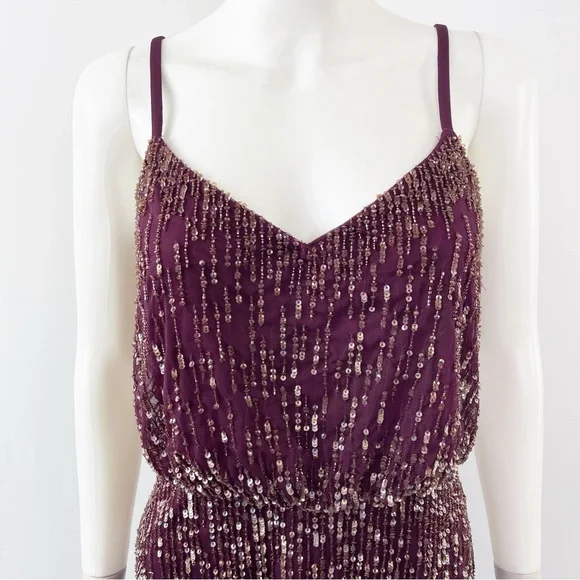 Adrianna Papell Dress Size 4 Midi Beaded Flapper Whimsigoth Dark Fairycore - Picture 4 of 13